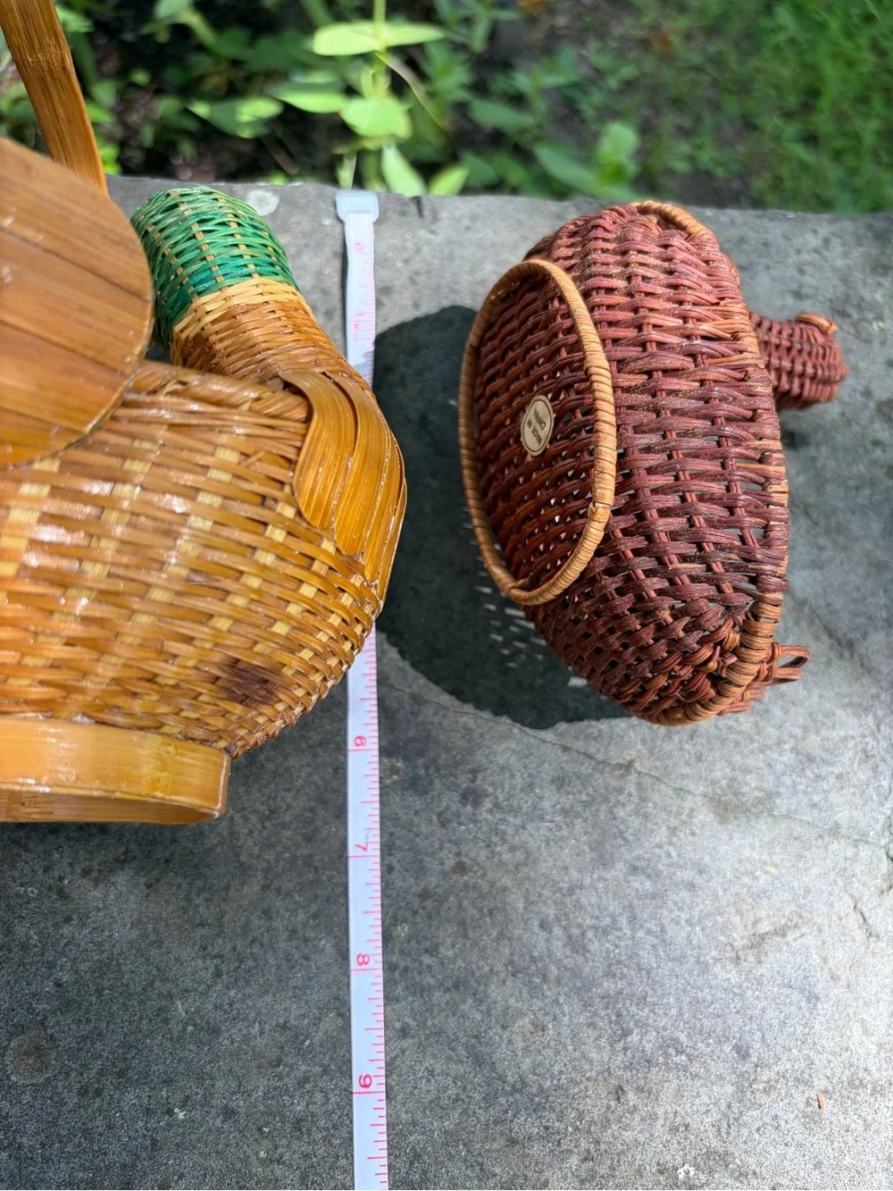 (2) Vtg Shanghai Handicrafts Hen Basket Wicker Rattan Farmhouse Rustic W/Handles